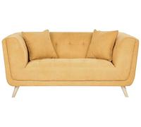 Beliani Sofá 2 plazas de Tela con Cojines Decorativos Patas de Madera capitoné Estilo Retro Mostaza Habo