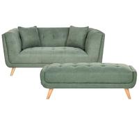 Beliani Sofá 2 plazas de Tela con otomana Cojines Decorativos Patas de Madera capitoné Estilo Retro Verde Habo