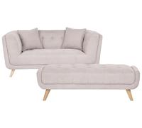 Beliani Sofá 2 plazas de Tela con otomana Cojines Decorativos Patas de Madera capitoné Estilo Retro Gris Pardo Habo