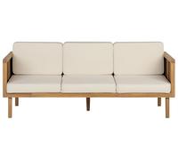 Beliani Sofá 3 plazas de Madera de Acacia Clara Beige Claro Cojines reposabrazos Baratti