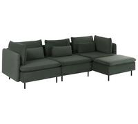 Beliani Sofá 3 plazas de Pana Asiento Moderno Izquierdo Sala de Estar Verde Oscuro Lemvig