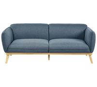 Beliani Sofá 3 plazas Estilo escandinavo con Patas cónicas de Madera tapizado fácil de Limpiar Azul Ljung