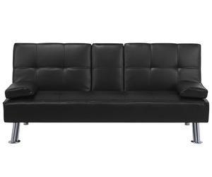 Beliani Sofá Cama 3 plazas de Tela Negra Mesa abatible Convertible Click clack Moderno Roxen