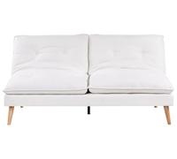 Beliani Sofá Cama 3 plazas tapizado de Tela sin reposabrazos Mecanismo Clic clac para Dormir Patas de Madera Acolchado Blanco Yila