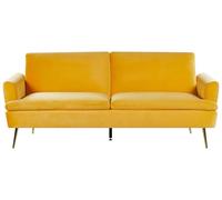 Beliani Sofá Cama de Terciopelo Amarillo 3 plazas Click clack Patas de Metal Dorado Vettre