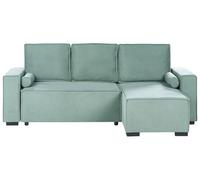 Beliani Sofá Cama Moderno 3 plazas con Chaise Longue Izquierdo reposabrazos Espacio de almacenaje Reversible Verde Claro Edane