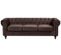 Beliani Sofá Chesterfield clásico con capitoné 3 plazas de Terciopelo marrón Oscuro Chesterfield