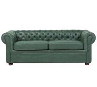Beliani Sofá Chesterfield tapizado en Piel sintética Verde Patas de Madera Oscura 3 plazas Estilo clásico Chesterfield