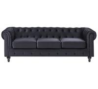 Beliani Sofá Chesterfield tapizado en Tela de Terciopelo Negro Patas de Madera Oscura 3 plazas Estilo clásico Chesterfield