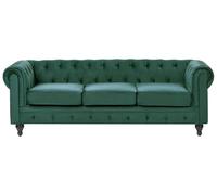 Beliani Sofá Chesterfield tapizado en Tela de Terciopelo Verde Patas de Madera Oscura 3 plazas Estilo clásico Chesterfield