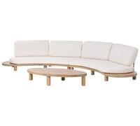 Beliani Sofá de 4 plazas Exterior Ovalado con Mesa de Centro Estructura de Madera de Acacia Tablero de Madera Blanco Crema Numana