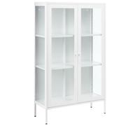 Beliani Vitrina de Metal Blanco 90 x 35 cm Vidrio Armario Expositor 2 Puertas Oficina Nash