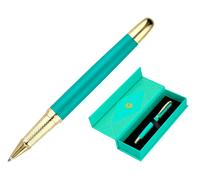 Belius Boligrafo Soiree Aluminio Art Deco Turquesa y Dorado Tinta Azul Caja de Diseño Punta 0,8 mm