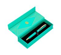 Boligrafo belius soiree aluminio color art deco turquesa y dorado tinta azul caja de diseño - BB265