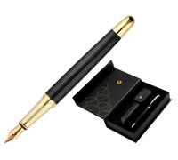 Belius Passion D'or Pluma y Estuche de Cuero y Aluminio Texturizado Cepillado Negro y Dorado Tinta Azul Caja Diseño Elegante