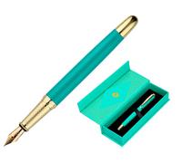 Belius Pluma Soirée Art Deco Turquesa y Dorado Tinta Azul Caja de Diseño