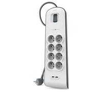 Belkin - BSV804ca2M - Multisalida/Protección contra rayos 8 salidas con 2 puertos USB - Cable de 2 m - Blanco (Protección hasta 900 julios) - Nuevo