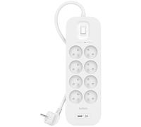 Belkin - Regleta de enchufes (8 enchufes USB, Montaje en Pared, Cable de alimentación de 2 m, indicador Luminoso Verde, 1 Puerto USB-C y 1 Puerto USB-A, Carga rápida PD, protección hasta 900 Julios)