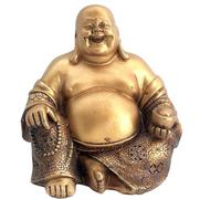 Bellaa 21770 - Estatua de Buda Feliz riendo Hotei Feng Shui para Dinero, Riqueza, Zen, Monje Budista Chino, Budai, Suerte, Felicidad, 6 Pulgadas, Cobre Dorado