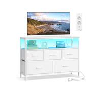 BELLAH Colección - Cómoda de 5 Cajones con iluminación LED y enchufes para dormitorio Blanco Nube