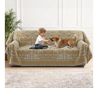 BellaHills Cubre Sofa 2 Plazas Verano Impermeable Funda Sofá Antideslizante Antimanchas Protector Sofá Chenilla Motivos Geométricos Caqui-B