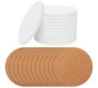 Belle Vous Posa Vasos Redondos de Cerámica Blanca (Pack de 12) 10,2 cm - Posavasos Manualidades Sin Esmaltar en Blanco y Almohadilla de Corcho - Pack Posavasos Vertido Acrílico, Tinta al Alcohol