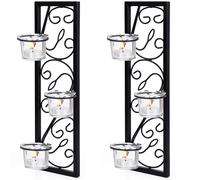 Belle Vous, soporte para velas de pared, juego de dos, color , hierro, 35,2 cm de alto. Soporte para velas tipo "pillar" para montaje en pared