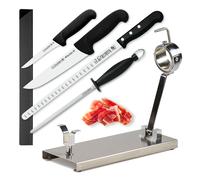 BELLO Makalu - Soporte Jamonero Profesional Plegable en Acero con Cuchillos Pinzas y Chaira