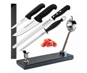 BELLO Mont Blanc - Soporte Jamonero Profesional Plegable. Cuchillos Pinzas y Chaira. Negro