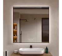 BELLOBATH - Espejo Baño con Luz Led Perimetral, Luz Ajustable en 3 Colores e Intensidad, Antivaho, Marco de aluminio Negro - 80cm alto x 60cm ancho Golden 80 x 60 cm
