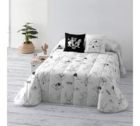 BELUM | Looney Tunes Colcha Bouti Looney B&W, Colcha Tejido algodón orgánico y Peinado para Cama de 135, Colcha Suave, Colcha para Todas Las Estaciones