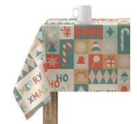 BELUM | Mantel Navidad 140x140 cm 100% algodón resinado Antimanchas (Tacto no plastificado) Modelo Merry Christmas 74