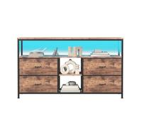 belupai - Mueble de TV LED con 3 cajones coloridos de tela, marco metálico, aparador bajo de 137 cm con cajones y estantes, cómoda baja, armario de almacenamiento para salón, entrada (marrón, 137 cm-4