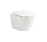 BELVIT, inodoro de pared sin borde, blanco brillante, forma D y 49 cm de ancho. Inodoro suspendido sin borde con tapa de cierre suave de Duroplast, desmontable
