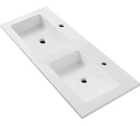 BELVIT: Lavabo doble de 120 cm, color blanco mate, fabricado en mineralcompuesto, diseño slim de 1,6 cm, con desbordamiento y 2 orificios para grifos, forma rectangular