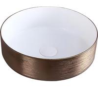BELVIT MURANO: Lavabo de encimera, cerámica blanca brillante, acabado en cobre cepillado, 36 cm de diámetro, diseño redondo y texturizado