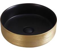 BELVIT MURANO: Lavabo de encimera, cerámica, mate, con detalles dorados cepillados, diámetro 36 cm, forma redonda
