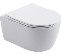 BELVIT PRO: Inodoro de pared, sin borde, color blanco, con tapa de cierre suave, diseño RIM-OFF, higiénico y moderno