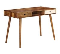 Bendmaxx Escritorio de 110 x 55 x 76 cm de madera maciza de acacia, mesa de oficina con 3 compartimentos de almacenamiento, pintado y lacado pulido para oficina en casa y aprendizaje
