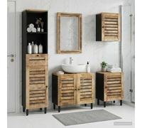 Bendmaxx Juego de 5 armarios para cuarto de baño, color natural, 38 x 33 x 160 cm, con lavabo, armario bajo espejo, armario alto para colgar y espacio de almacenamiento, organizador