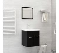 Bendmaxx Juego de muebles de baño de madera con armario para debajo del lavabo, lavabo empotrado y espejo, 41 x 38,5 x 46 cm, 3 piezas, para baño y aseo de invitados