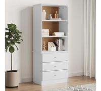Bendmaxx Librería Alta con cajones de madera de pino maciza en color blanco, 60 x 35 x 142 cm, estantería de pie con estante como estantería y divisor para salón, estudio, dormitorio