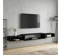 Bendmaxx Mueble de TV montado en la pared de madera de roble negro con 3 estantes, 220 x 28 x 21 cm, estante flotante para salón, montaje en pared, sistema de pared que ahorra espacio