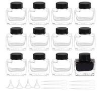 BENECREAT 12 Frasco de Tinta de Vidrio Resistente, Botellas de Vidrio de 15 ml/0.51 oz con Tapas de Plástico Negras, 6 gotero de Plástico, 4 Embudo de Plástico para Tinta Líquida
