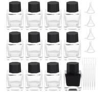 BENECREAT 12 Frasco de Tinta de Vidrio Resistente, Botellas de Vidrio de 25 ml/0.85 oz con Tapas de Plástico Negras, 6 gotero de Plástico, 4 Embudo de Plástico para Tinta Líquida