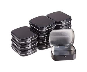 BENECREAT 12 Pack Caja Portátil de Metal Bote Negro con Tapa Conectada Rectángula Contenedor Pequeña de Hierro de Almacenamiento de Caramelos, Monedas, Agujas, Pastillas