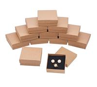 BENECREAT 16 Pack Cajas de Cartón Kraft para Collar 7x7x3cm Pequeña Caja de Regalo Cuadrada de Pulsera y Pendientes Cumpleaños Boda Festival Día de San Valentín