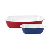 Benetton Rainbow - Set 2pc Fuente Gres (rojo 32,5x20,5x7,5cm + Azul 20x13x6cm) - Apto Microondas - Apto Lavavajillas