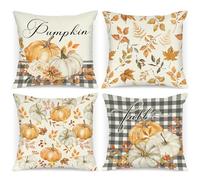 Benjia Juego de 4 Fundas de cojín de otoño de 40x40 cm, Hojas caídas Calabaza Fundas de Almohada de otoño Cubiertas de Almohadas 40 x 40 cm para Acción de Gracias Halloween Interior Home Sofá-Gris