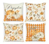Benjia Juego de 4 Fundas de cojín de otoño de 50x50 cm, Hojas caídas Calabaza Fundas de Almohada de otoño Cubiertas de Almohadas 50 x 50 cm para Acción de Gracias Halloween Home Sofá-Naranja